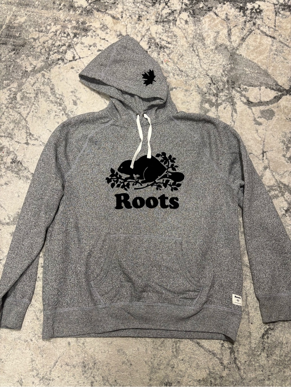Roots Heather Gray Hoodie with Black Logo